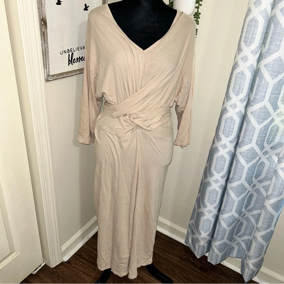 Zara Long Sleeve V-Neck Dress with Waist Tie - Picture 1 of 8